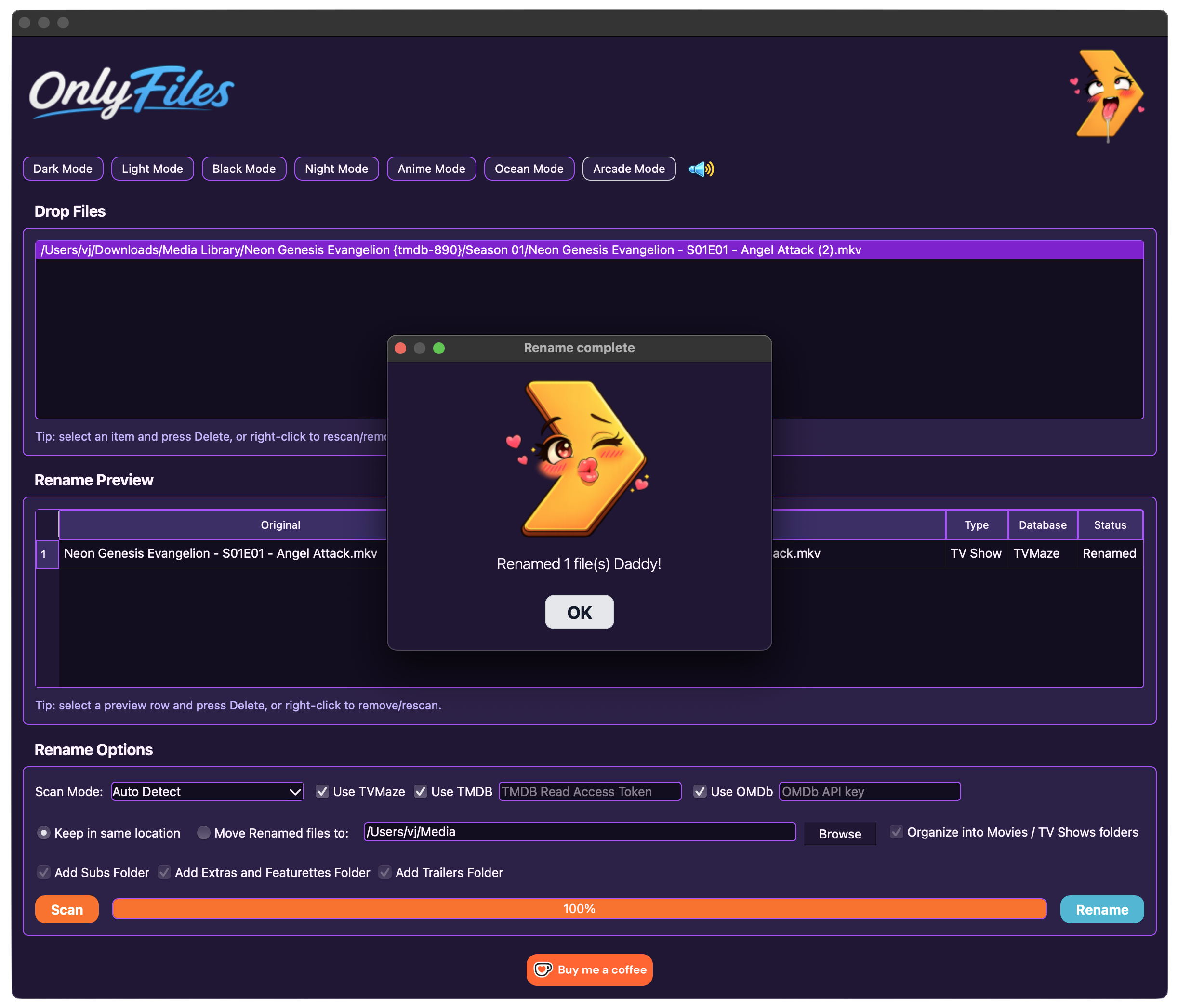 OnlyFiles app in purple mode